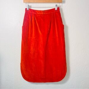 Vintage Strawberry Plant California by Dorothy Schoelen Orange Velvet MIDI Skirt